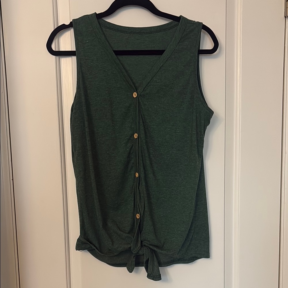 Green Sleeveless Button-Down Top